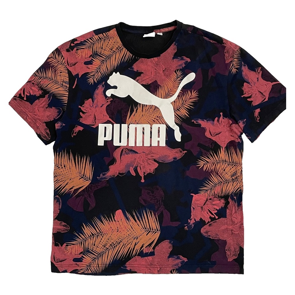 Puma Tropical Men's Large T-Shirt Black Short Sleeve Large Puma Logo Vintage - Picture 1 of 7